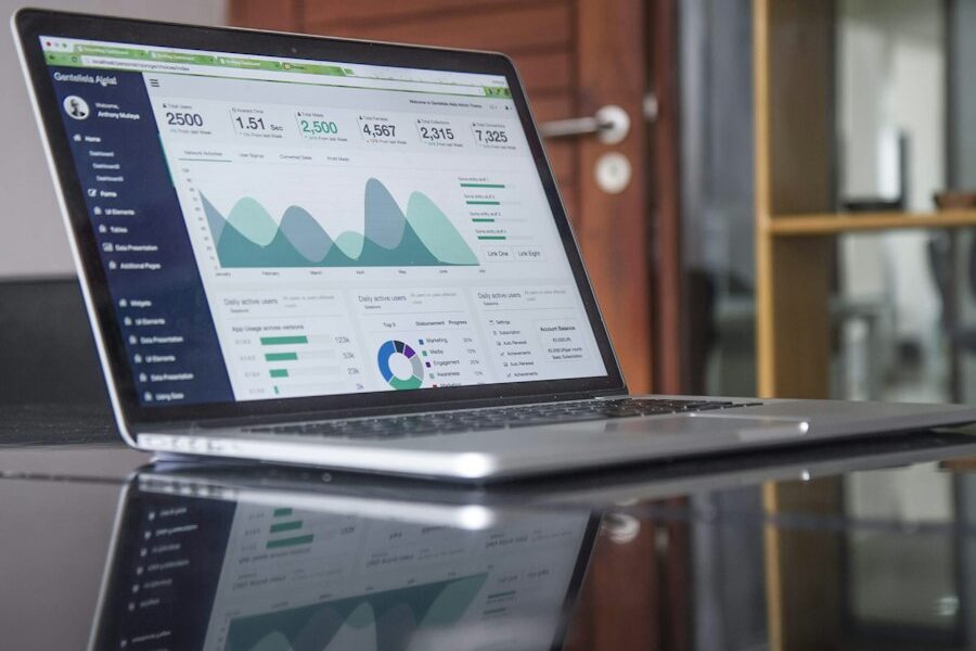 Laptop displaying analytics charts