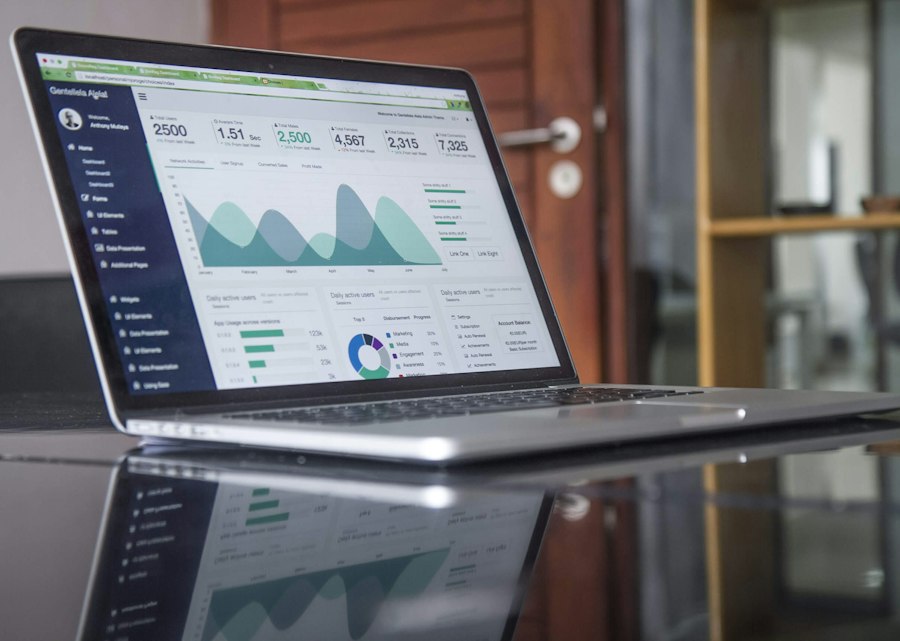 Laptop displaying analytics charts