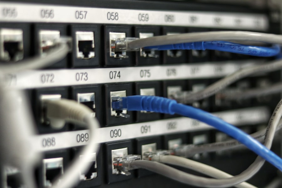 Network cables connected to a switch